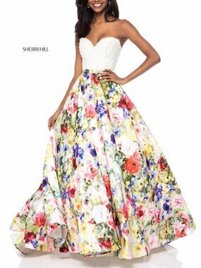 AUTHENTIC SHERRI HILL 52002 IVORY/FLORAL 4 BALLGOWN FORMAL PROM HOMECOMING DRESS